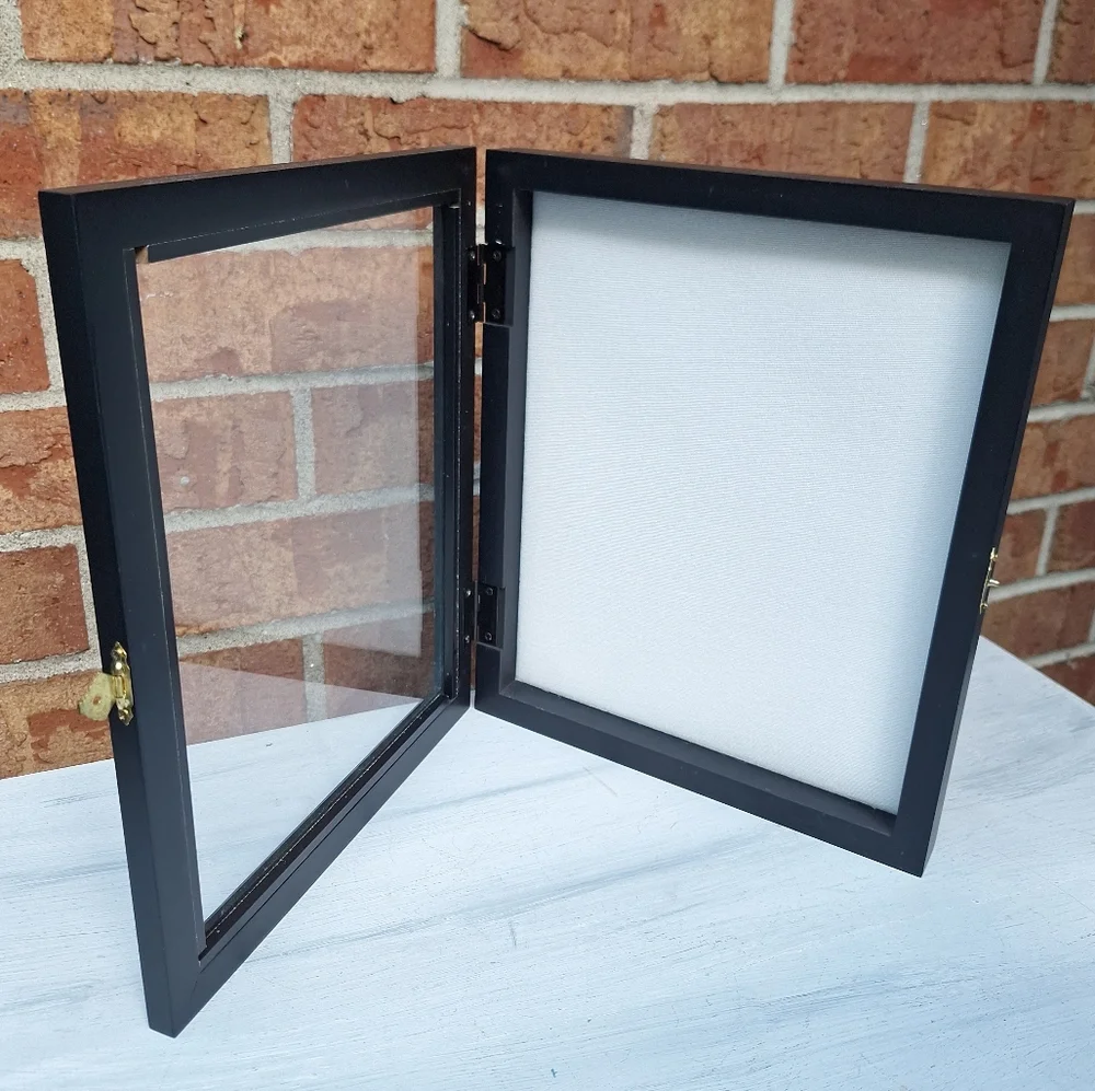 Shadow Display Box with Glass Lid Wood Hinged Framed Box Collectibles Keepsakes - Picture 3 of 16